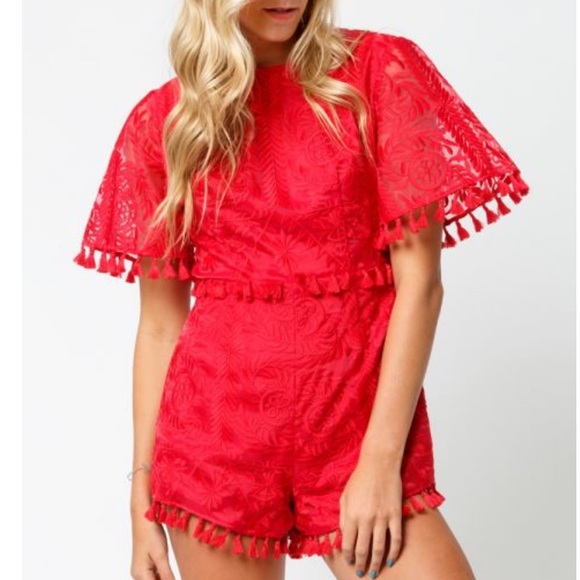 findersKEEPERS // red lace tassel open back romper - Picture 8 of 8
